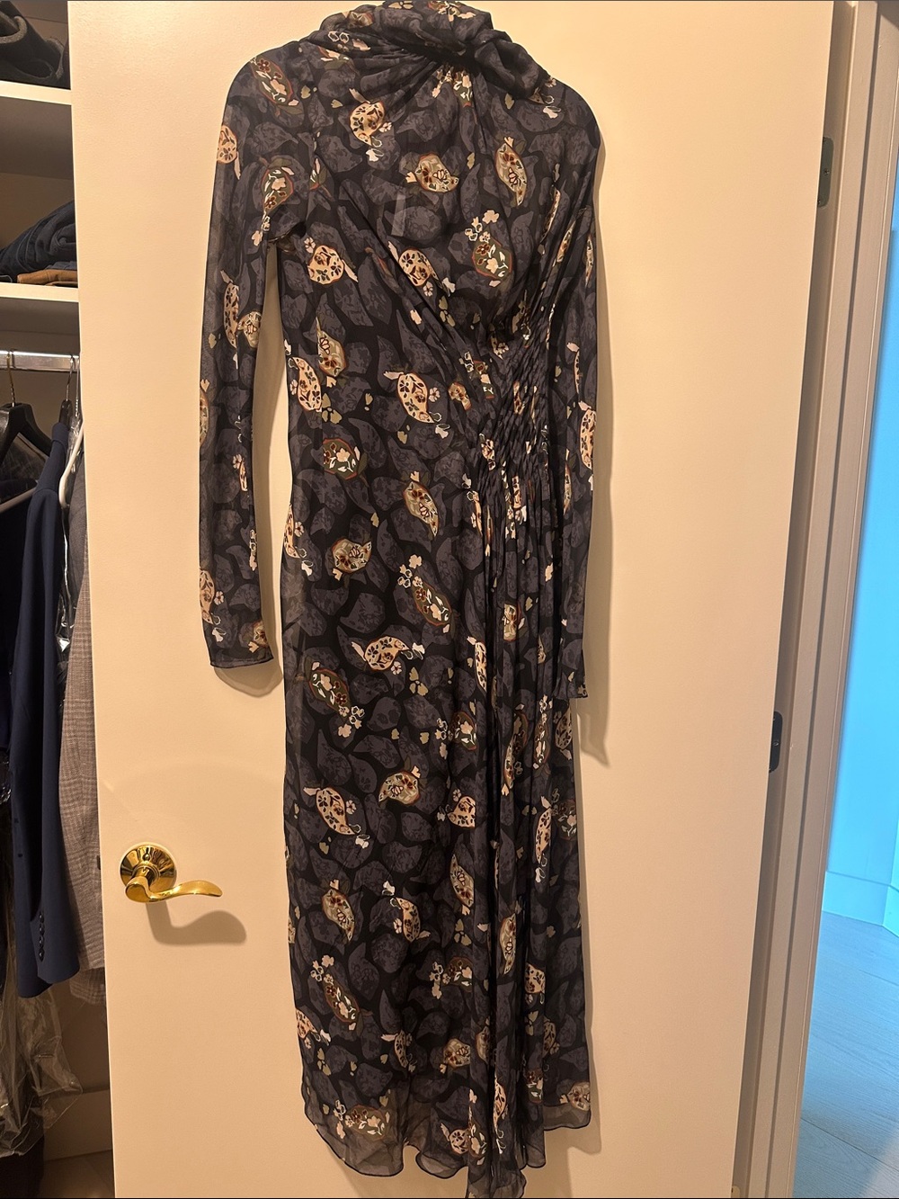 Salvatore Ferragamo Black Floral Long-Sleeve Maxi Dress